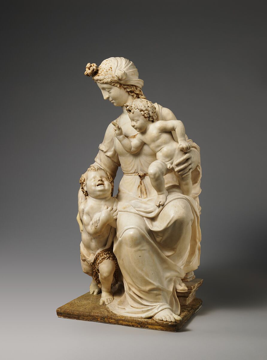 Virgin and Child with the Young Saint John the Baptist, Marble, partially gilt, Northern French, Île-de-France (?)