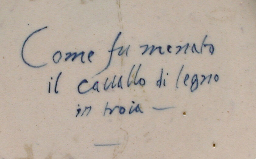 Dish depicting the Trojan Horse, Maiolica (tin-glazed earthenware), Italian, Urbino