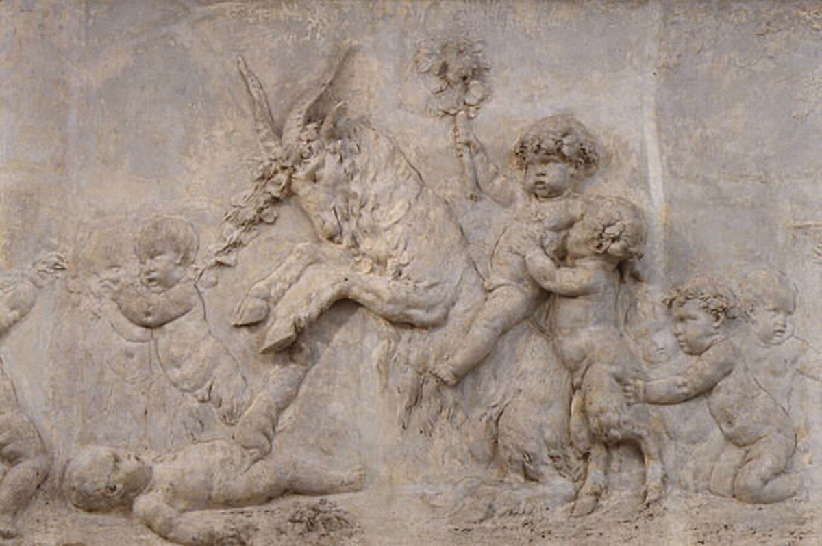 Children and satyr children leading a goat to sacrifice (part of a group), Clodion (Claude Michel) (French, Nancy 1738–1814 Paris), Stucco, French, Paris