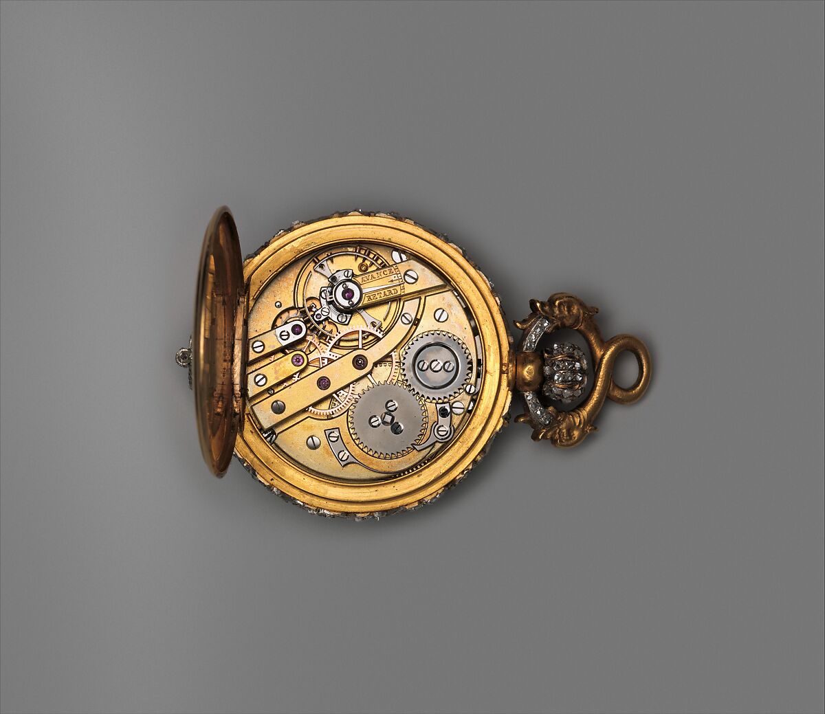 Watch and chatelaine, Case maker: Hippolyte Téterger (French, 1831–after 1891), Chatelaine: partly enameled gold and platinum set with diamonds; Movement: gilded brass and steel, French, Paris