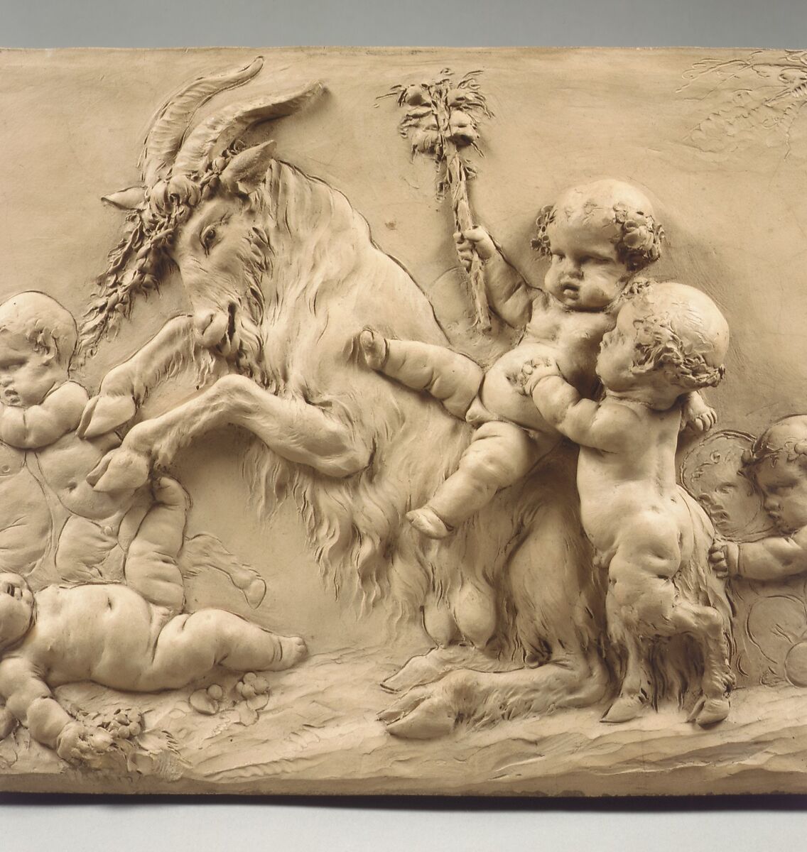 Children and Satyr Children Sporting with a Goat, Clodion (Claude Michel) (French, Nancy 1738–1814 Paris), Terracotta, French, Paris