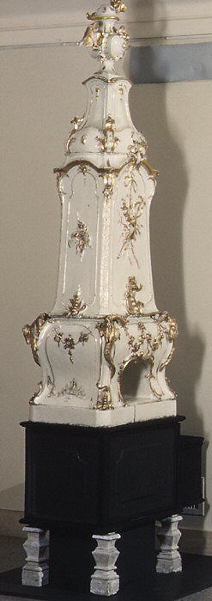 Stove, Johann August Nahl, Tin-glazed earthenware, gilt, German