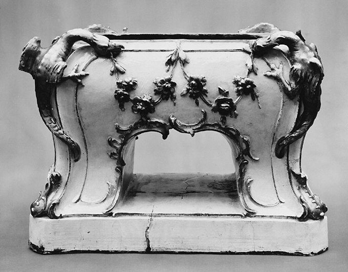 Stove, Johann August Nahl (1710–1781/85), Tin-glazed earthenware, gilt, German