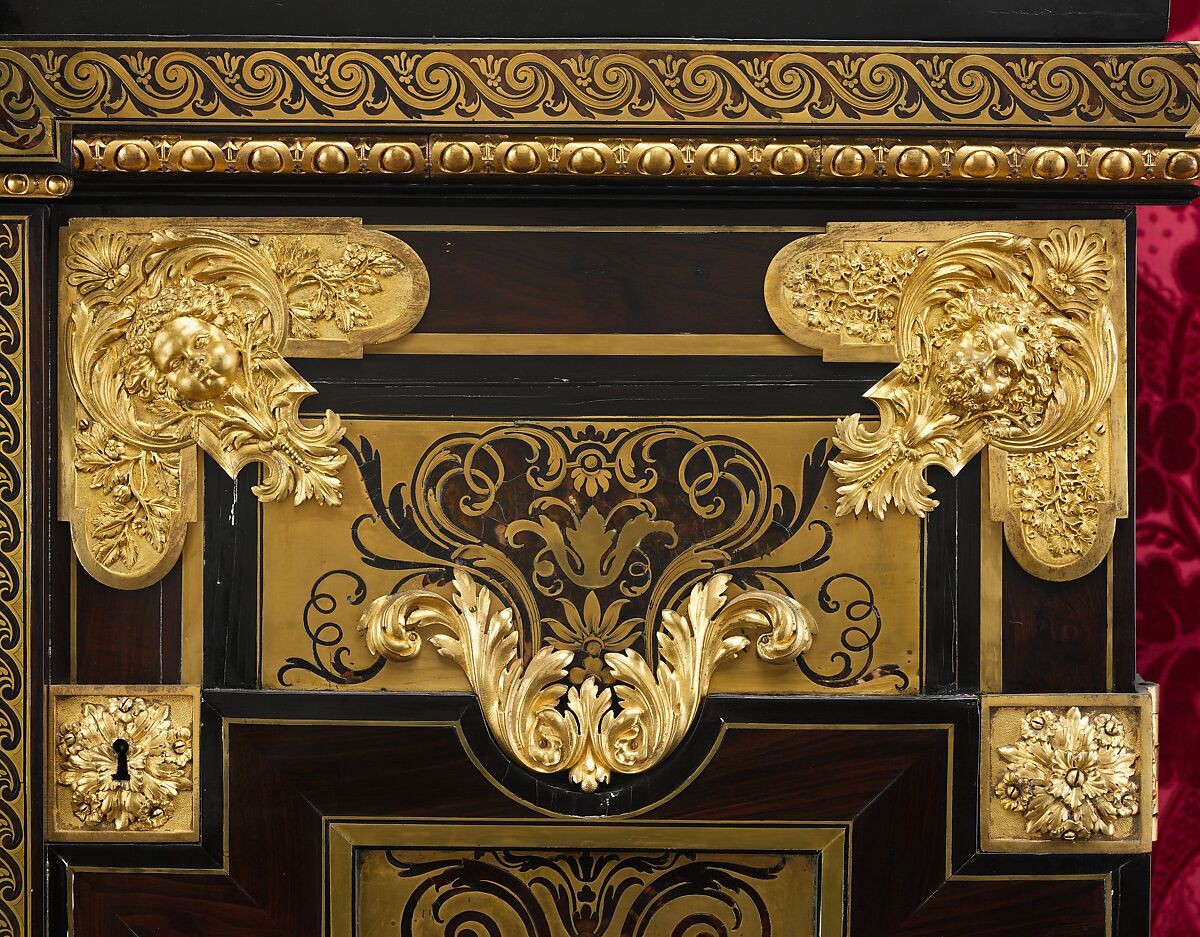 Cabinet, Attributed to André Charles Boulle (French, Paris 1642–1732 Paris), Oak veneered with Macassar and Gabon ebony, ebonized fruitwood, burl wood, and marquetry of tortoiseshell and brass; gilt bronze, French, Paris