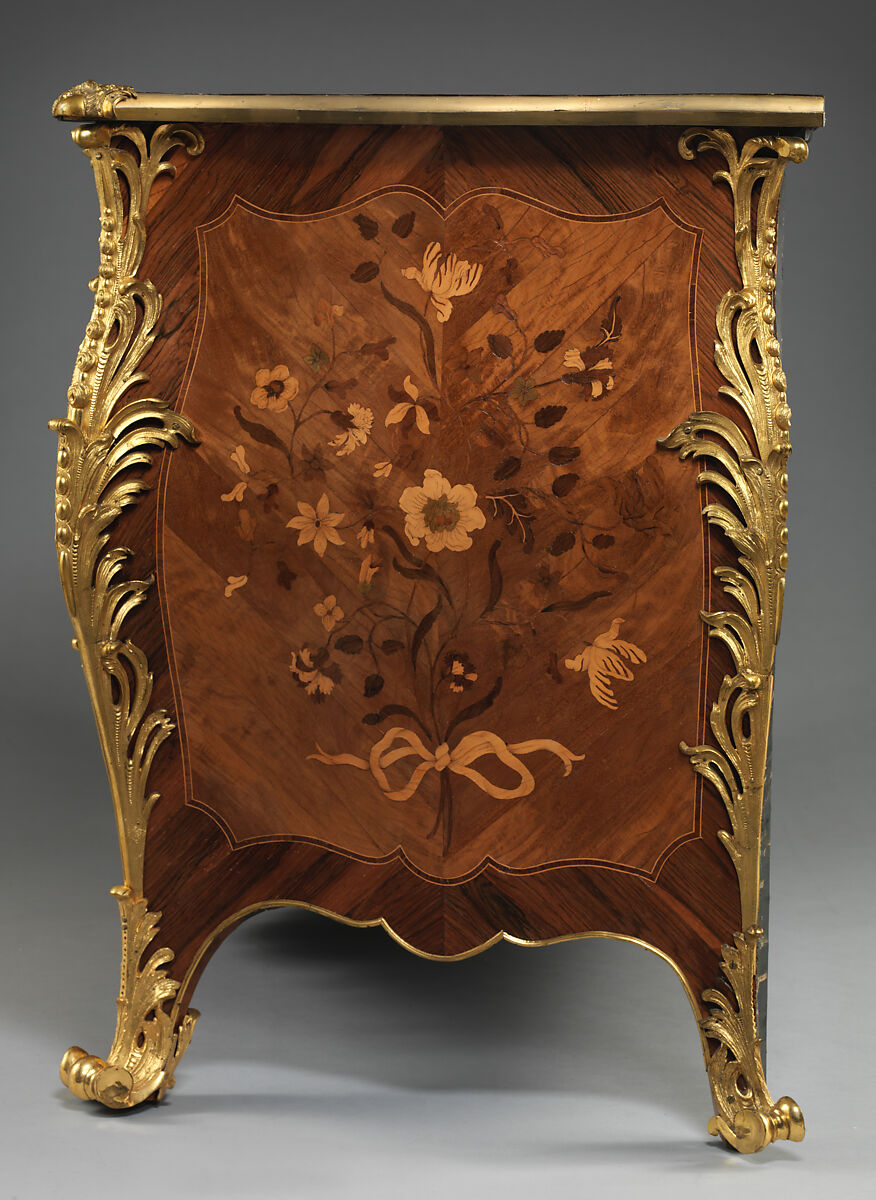 Commode from Croome Court, Worcestershire, Peter Langlois (French, active 1759–81, worked in England 1760–70), Pine and oak with marquetry of satinwood, kingwood, and other woods on a mahogany ground; gilded bronze, British