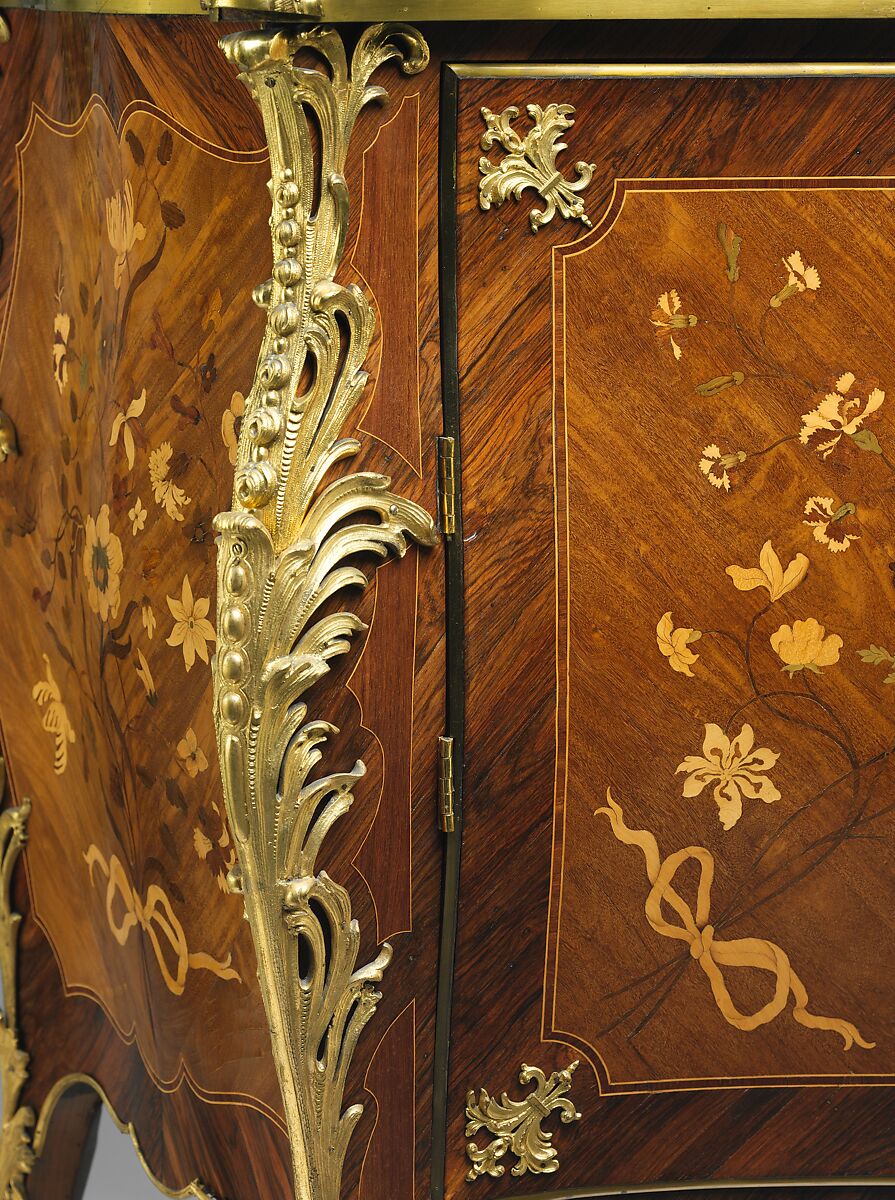 Commode from Croome Court, Worcestershire, Peter Langlois (French, active 1759–81, worked in England 1760–70), Pine and oak with marquetry of satinwood, kingwood, and other woods on a mahogany ground; gilded bronze, British