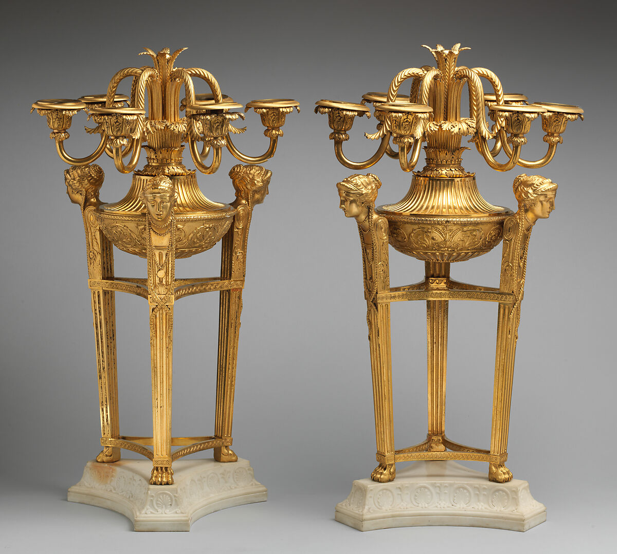 Pair of candelabra, Gilt bronze, marble, ebony, British 