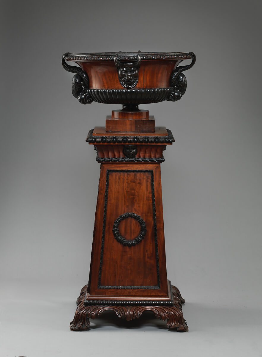Wine cistern (urn and pedestal) (one of a pair), Mahogany, bronze, British 