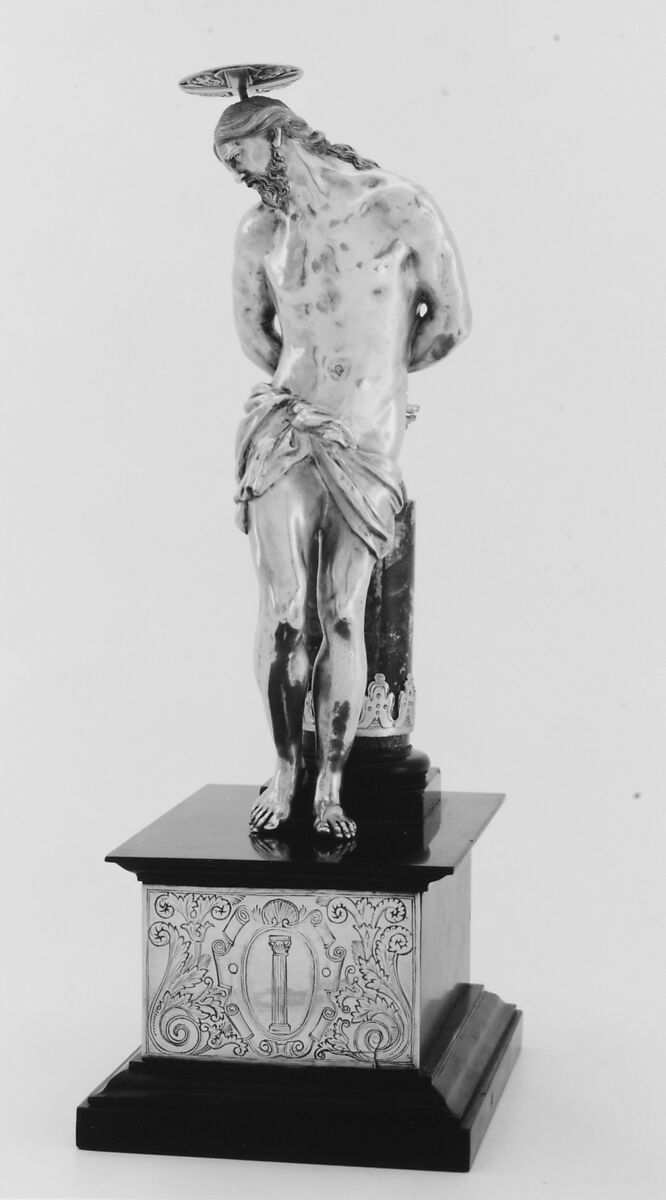 Christ at the Column, After a model by Alessandro Algardi (Italian, Bologna 1598–1654 Rome), Statuette: silver; column: lapis lazuli; base: black marble, silver, Italian, Rome