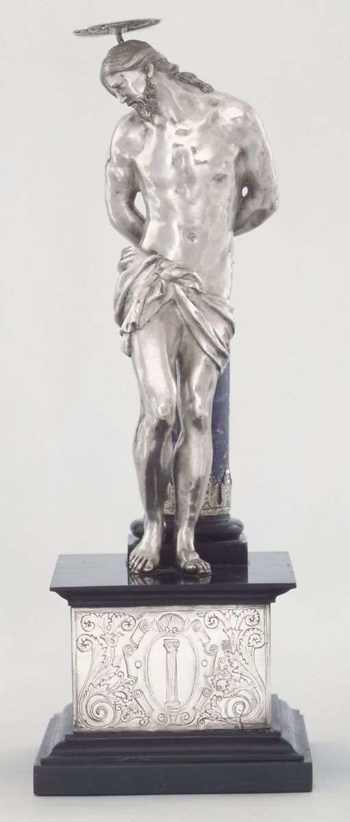 Christ at the Column, After a model by Alessandro Algardi (Italian, Bologna 1598–1654 Rome), Statuette: silver; column: lapis lazuli; base: black marble, silver, Italian, Rome 