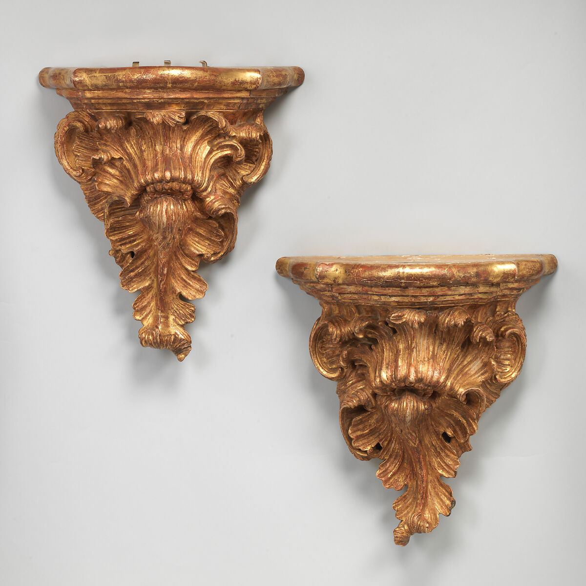 Pair of wall brackets, Carved and gilded spruce, Northern Italian or British 