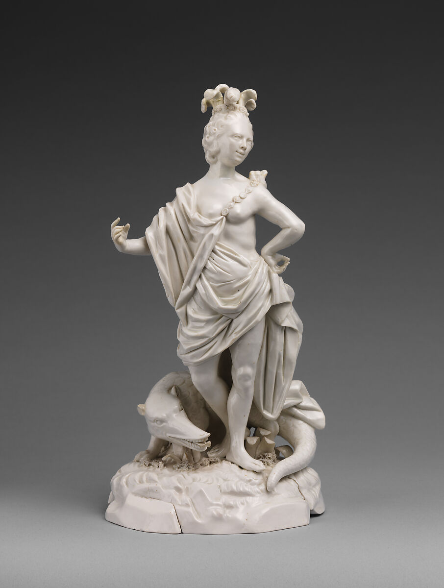 America, from Allegories of the Four Continents, Fulda Pottery and Porcelain Manufactory (German, 1764–1789), Hard-paste porcelain, German, Fulda 