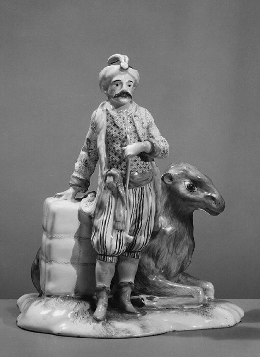 Turk and camel (representing Asia) (part of a set), Faience (tin-glazed earthenware), probably French, Niderviller
