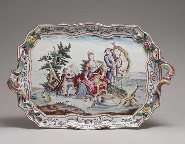 Tray, Tin-glazed earthenware, Italian, Pesaro 