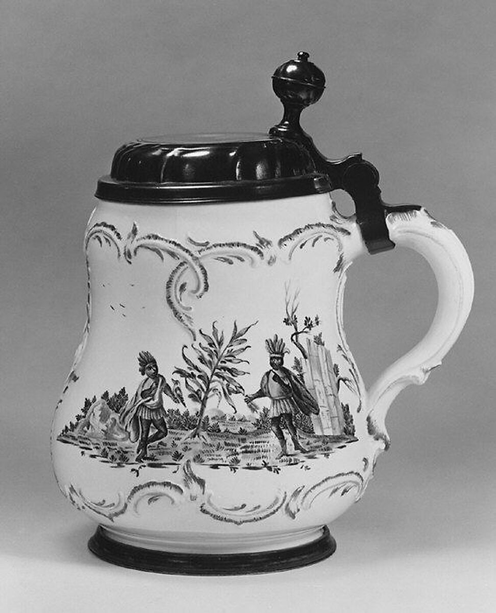 Tankard, Nymphenburg Porcelain Manufactory (German, 1747–present), Hard-paste porcelain, pewter, German, Nymphenburg 