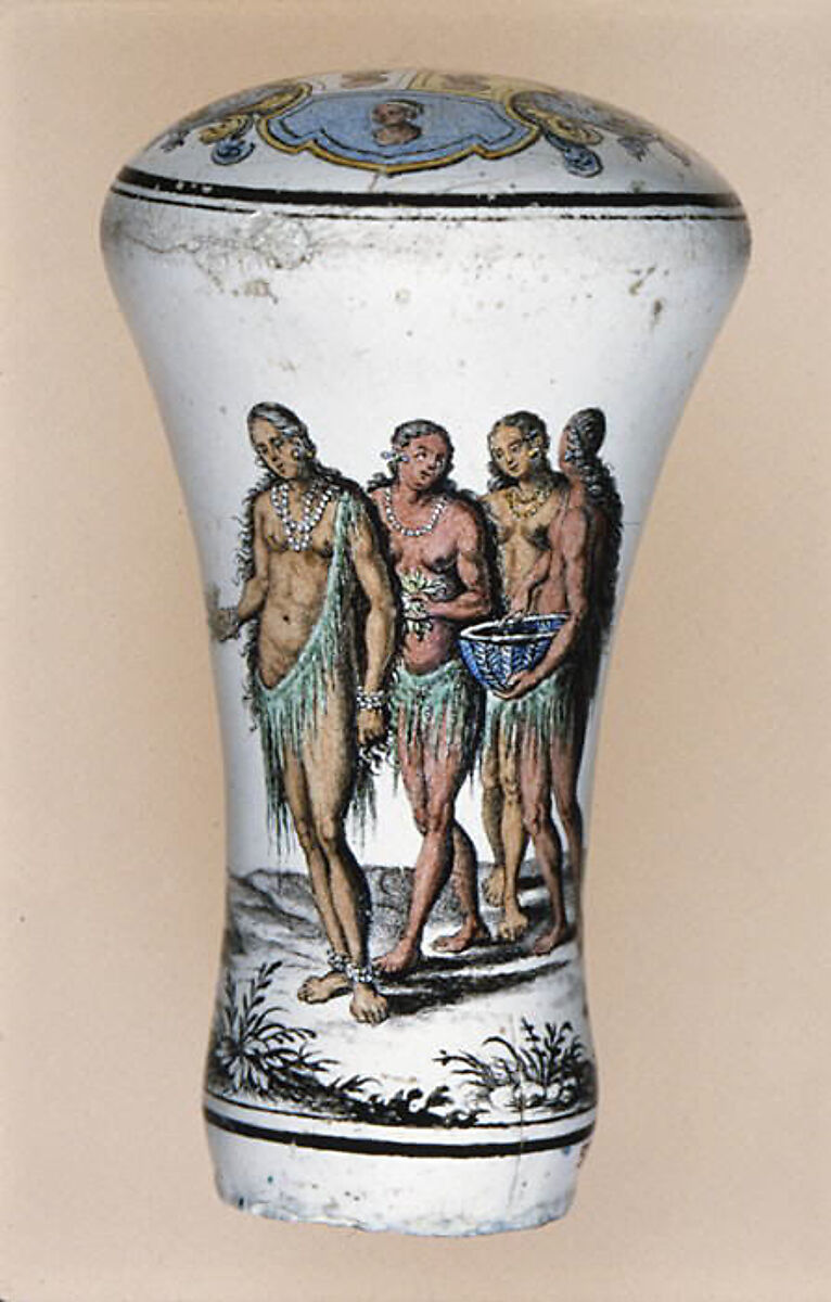 Cane handle, Painted enamel on copper, probably German, Rhenish