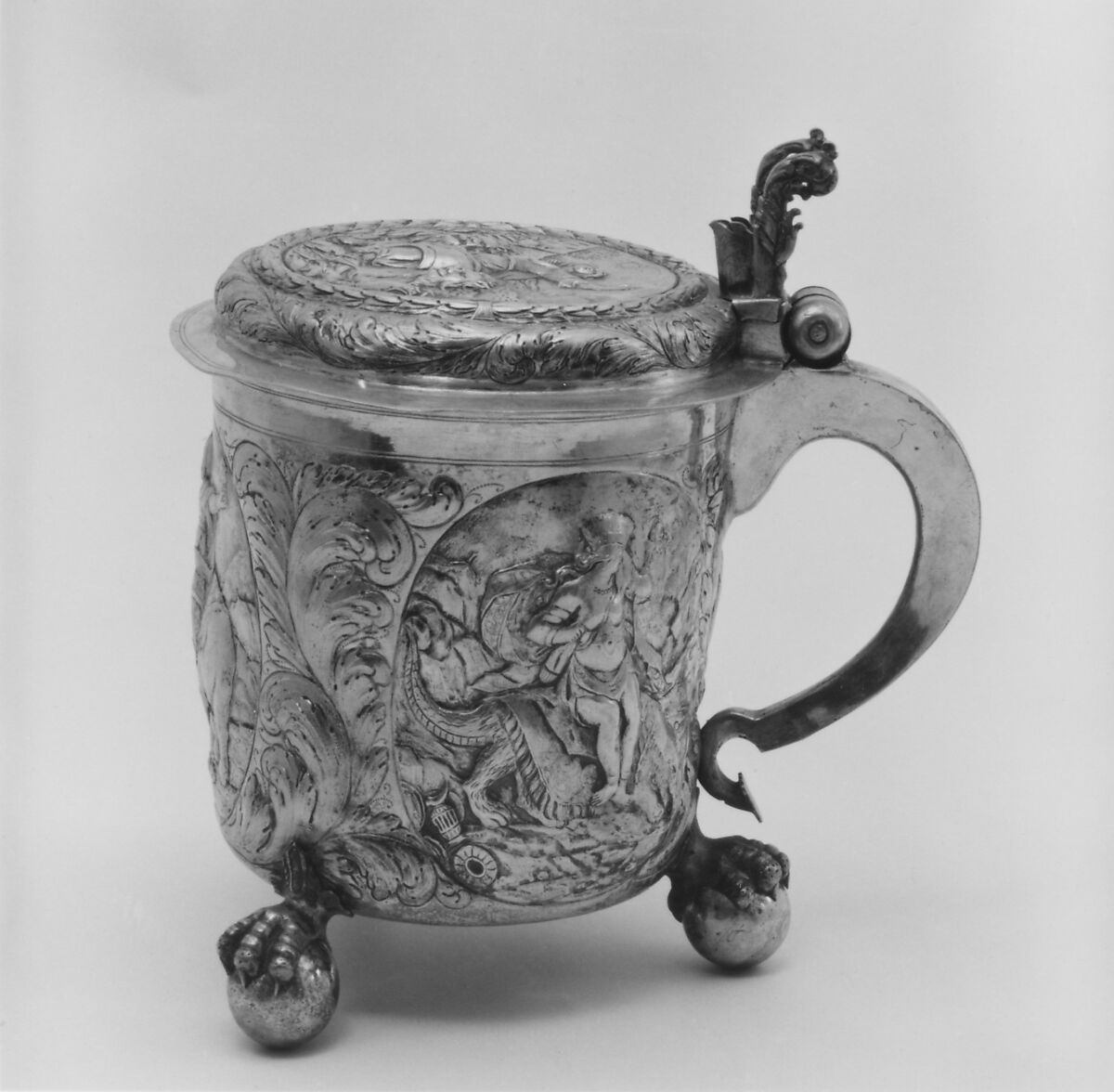 Tankard, Hans Nicolaus Müllner (German, active 1644–88), Silver, partly gilded, German, Nuremberg