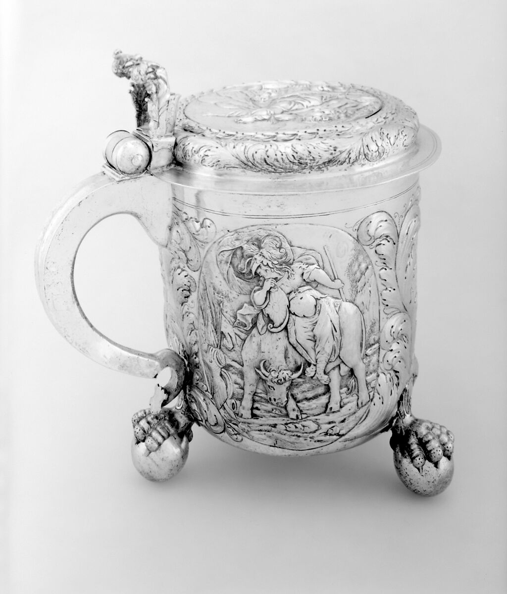 Tankard, Hans Nicolaus Müllner (German, active 1644–88), Silver, partly gilded, German, Nuremberg