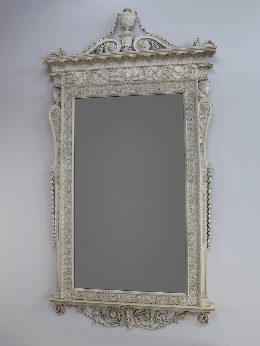 Mirror from Croome Court, Worcestershire, Robert Adam (British, Kirkcaldy, Scotland 1728–1792 London), Carved and painted pine, marble sheets veneered on a cement core, with newly carved swags, British 