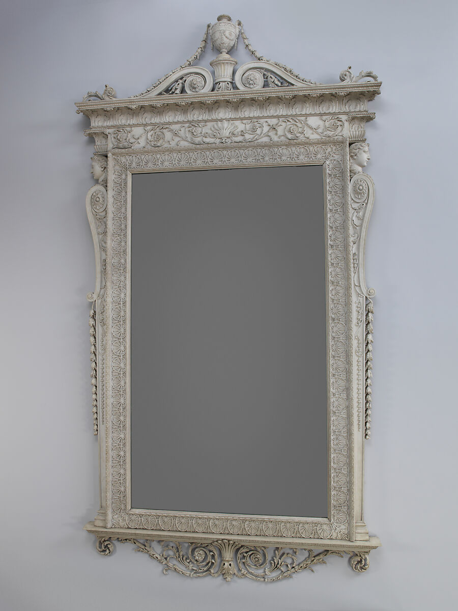 Mirror from Croome Court, Worcestershire, Robert Adam  British, Scottish, Carved and painted pine, marble sheets veneered on a cement core, with newly carved swags, British