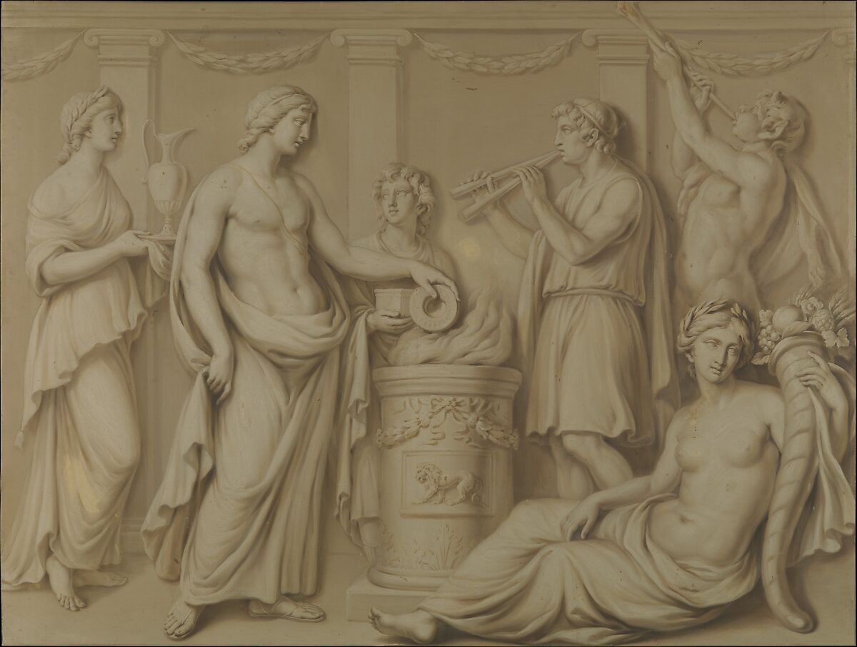 Ceremonial scene with Abundance and Piping Pan