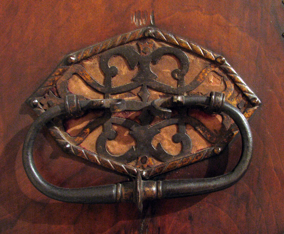 Drop-front desk on chest (Vargueño), Carved, gilded, and partly gilded painted bone; wrought iron, Spanish
