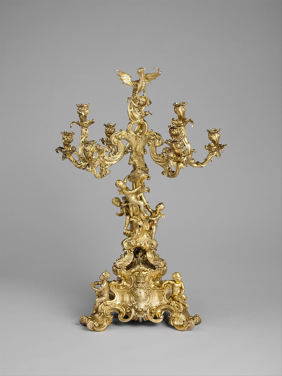 Nine-light candelabrum, Paul Storr (British, 1771–1844), Silver, gilt, British, London 