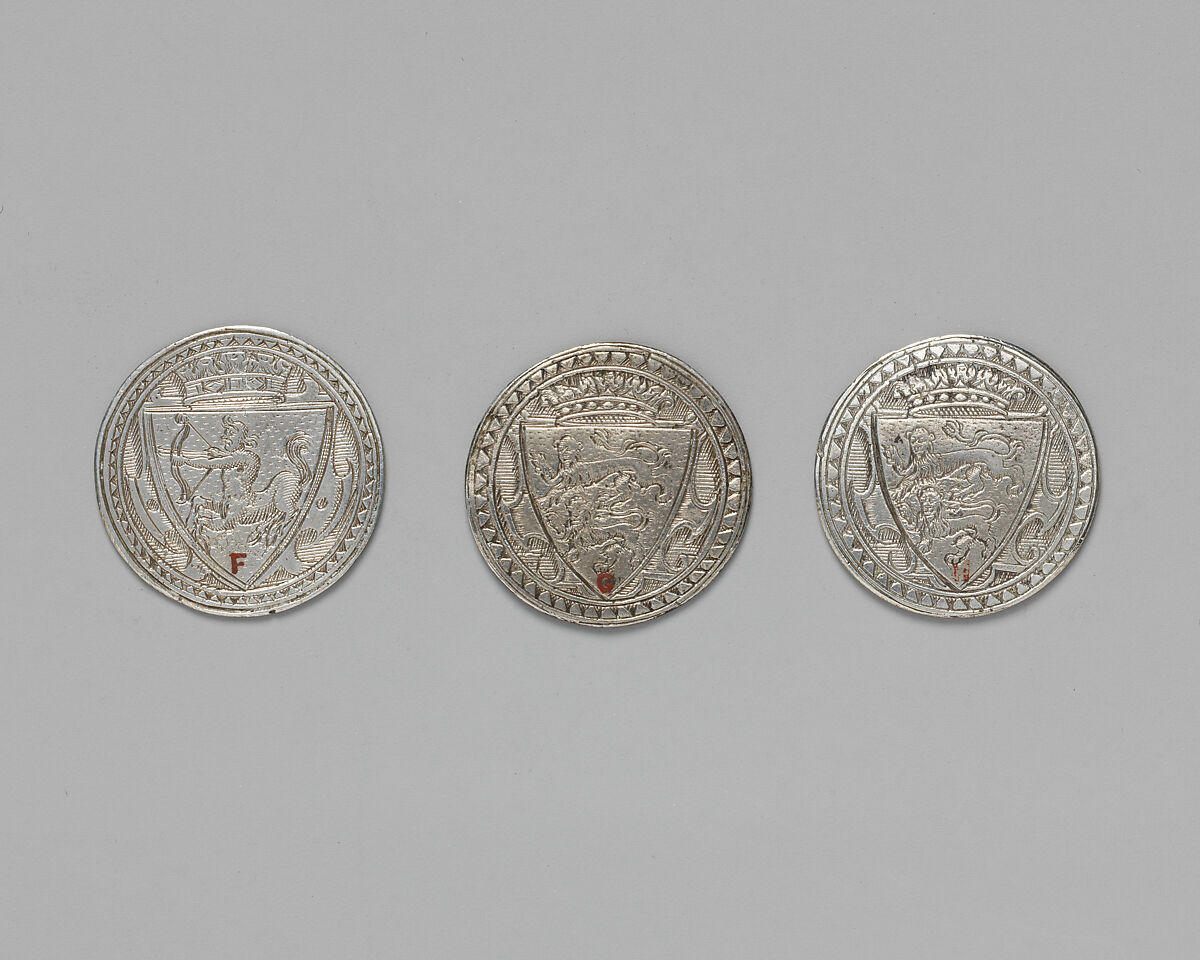 Counter box with set of thrity-three counters, Silver, British, London