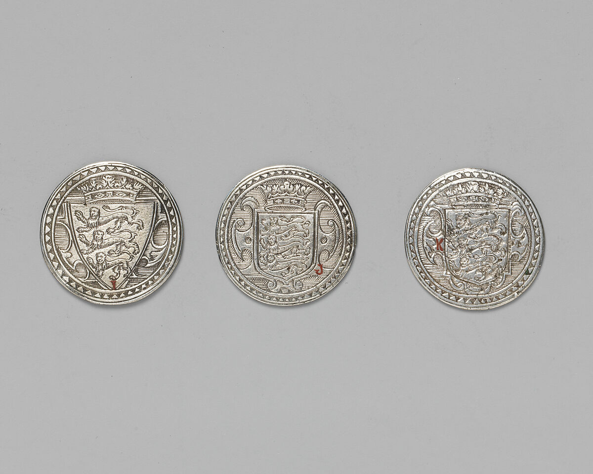 Counter box with set of thrity-three counters, Silver, British, London