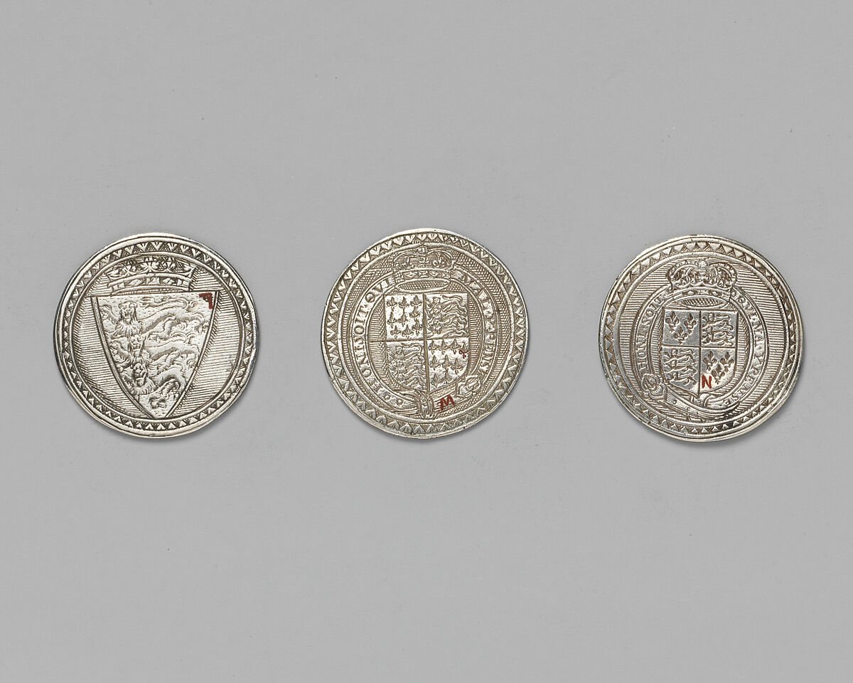 Counter box with set of thrity-three counters, Silver, British, London