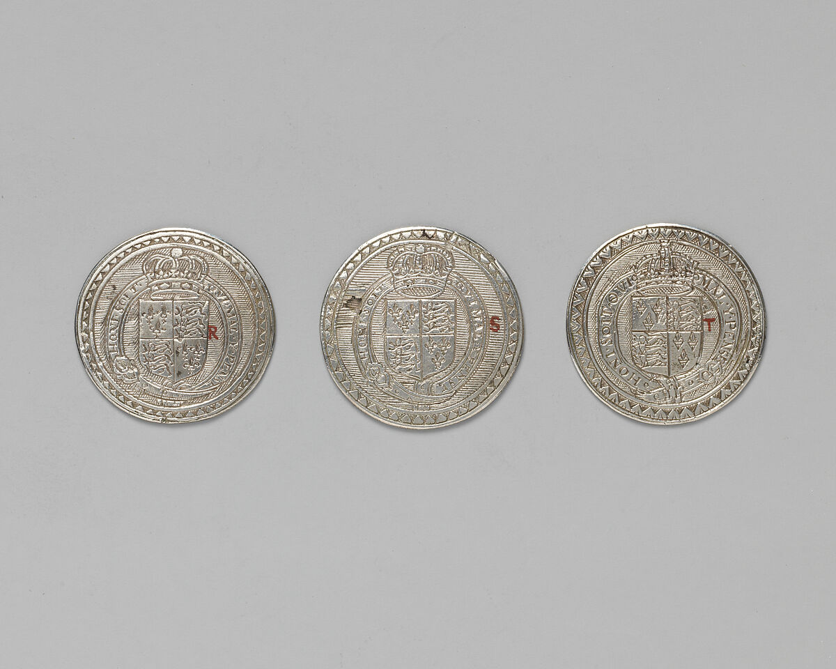 Counter box with set of thrity-three counters, Silver, British, London