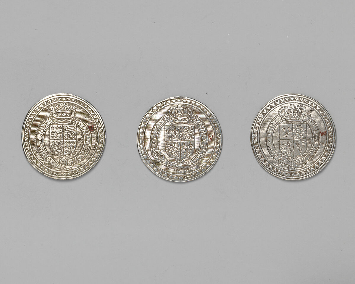 Counter box with set of thrity-three counters, Silver, British, London