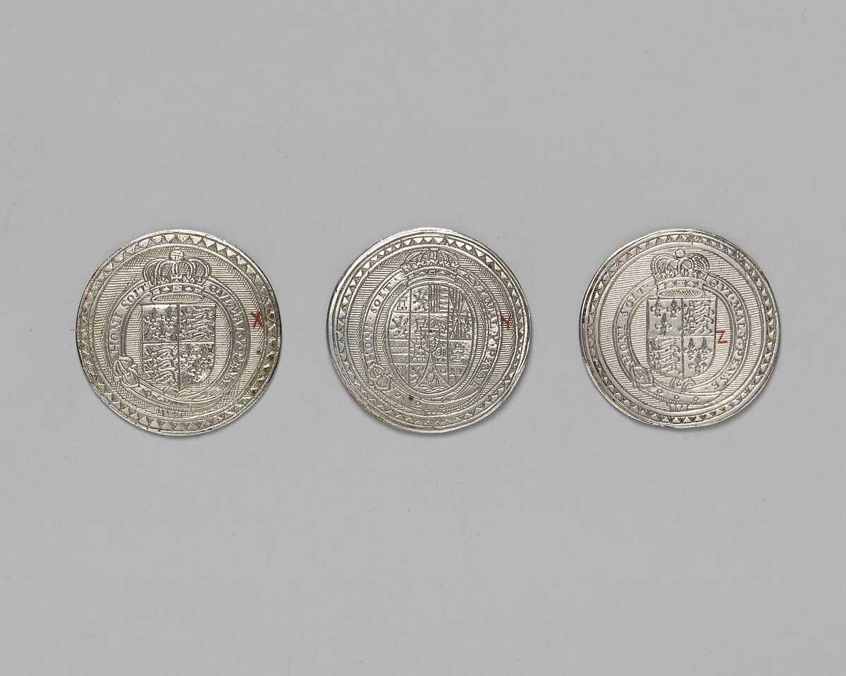 Counter box with set of thrity-three counters, Silver, British, London