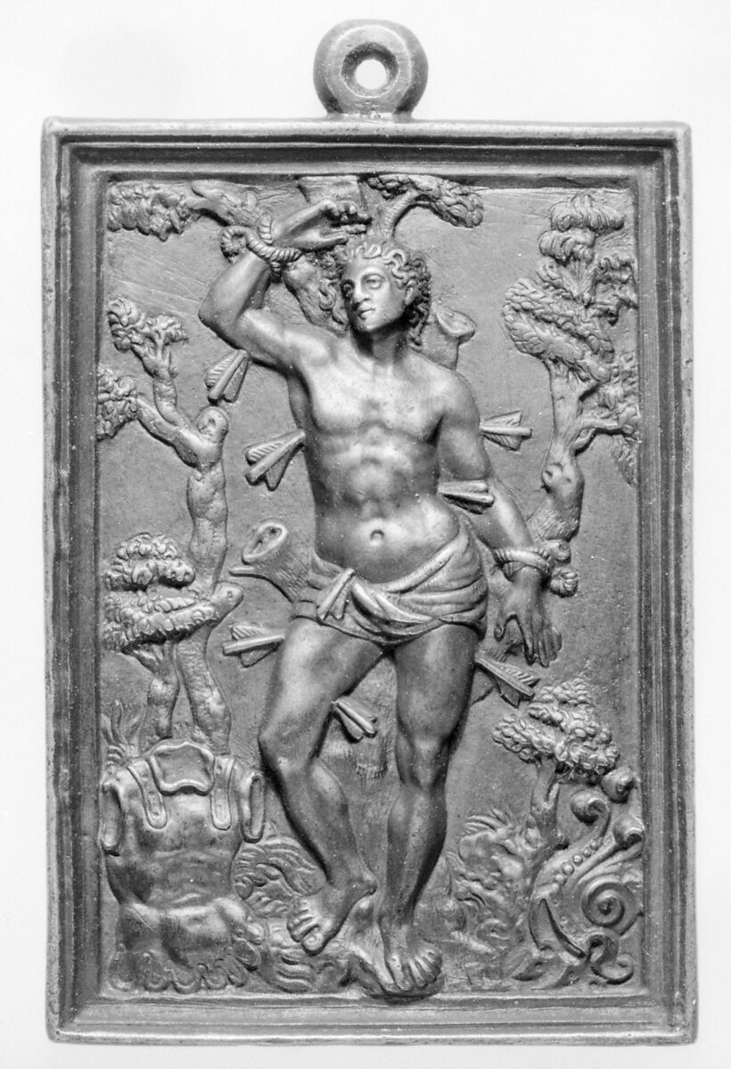 Martyrdom of St. Sebastian, Gilt bronze, Spanish 