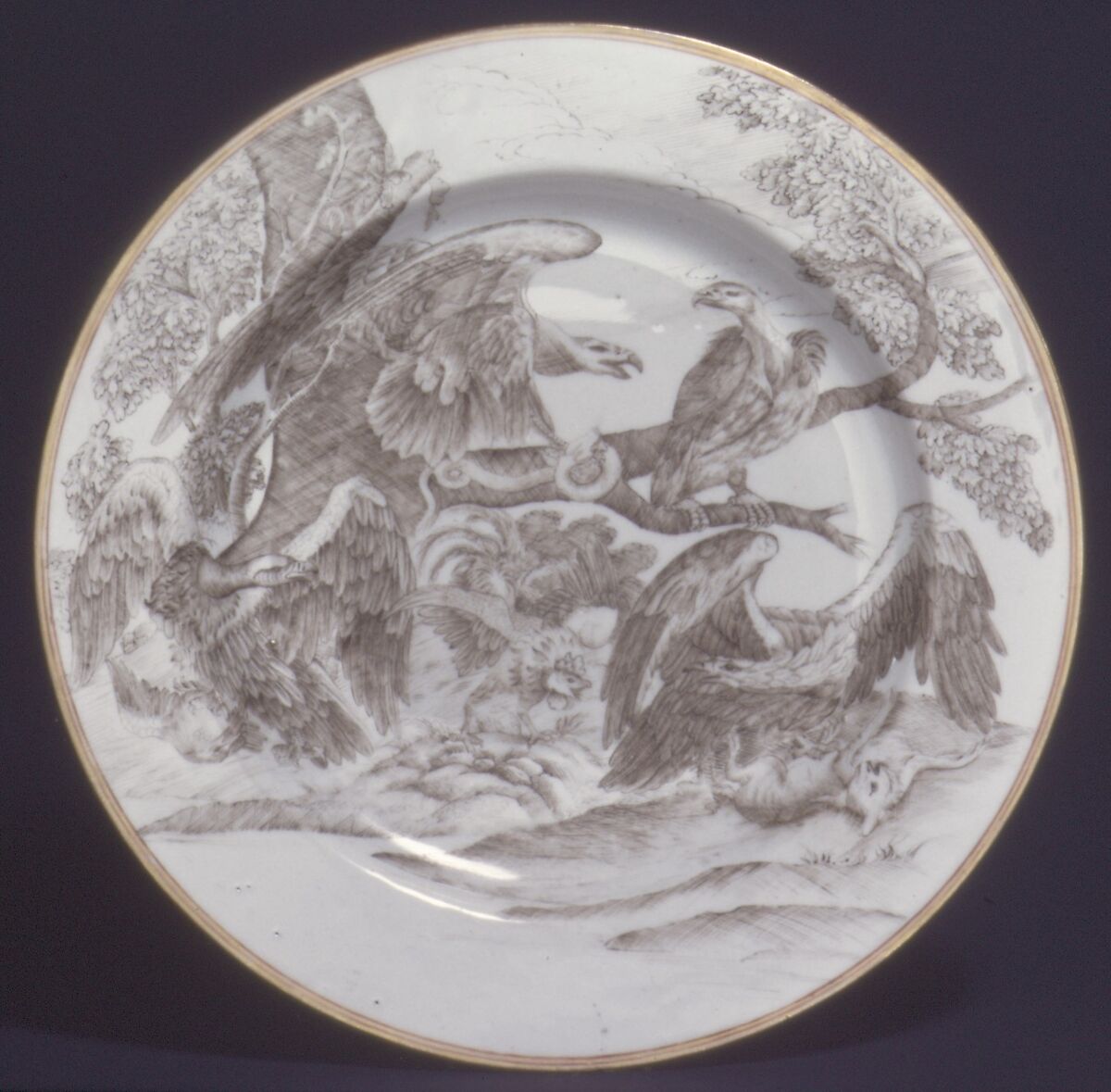 Plate (one of two), Decoration after a design by Pieter Boel (1622–1674), Hard-paste porcelain, Chinese, for British market 