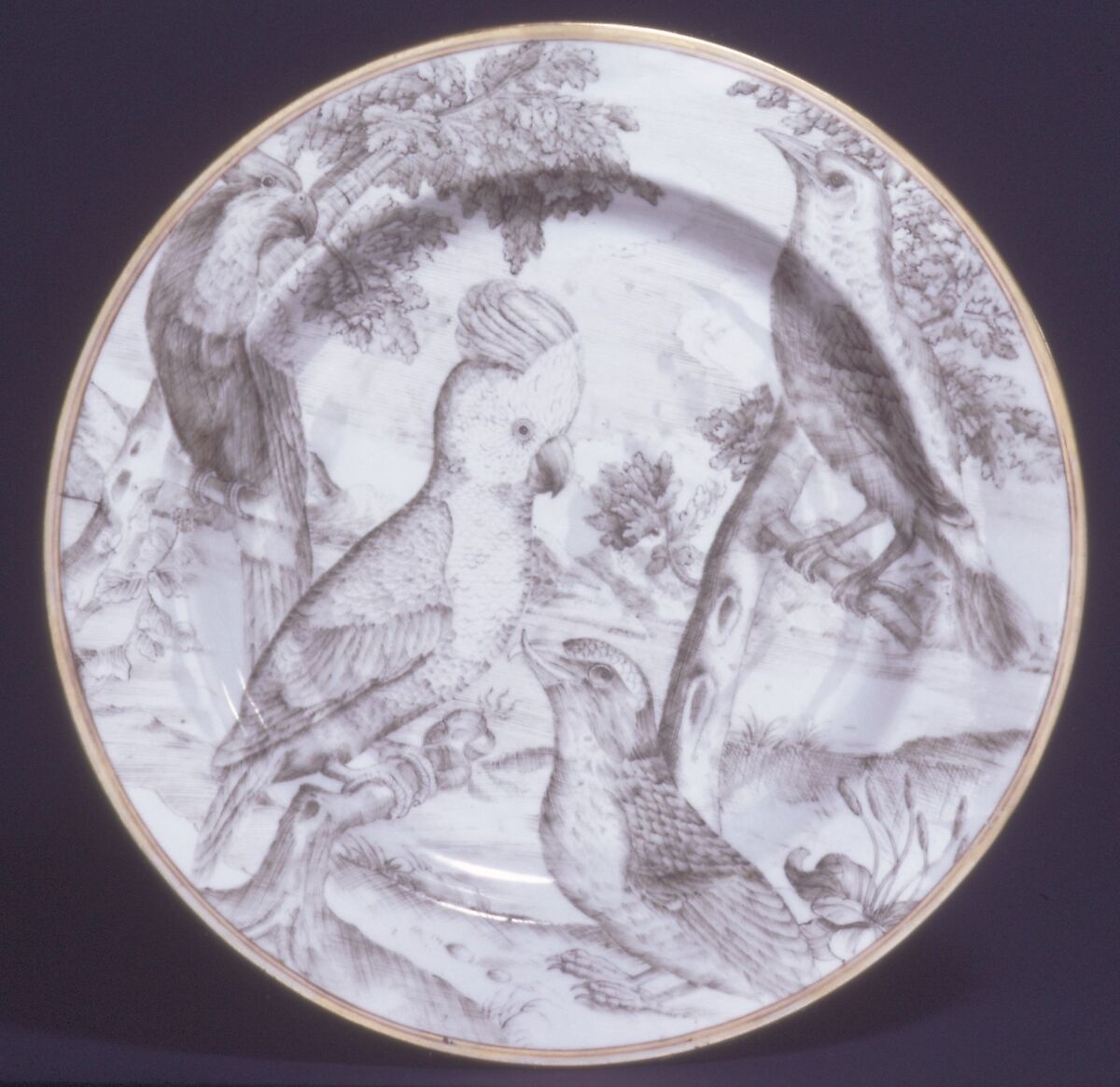 Plate (one of two), After a design by Pieter Boel (1622–1674), Hard-paste porcelain, Chinese, for British market 