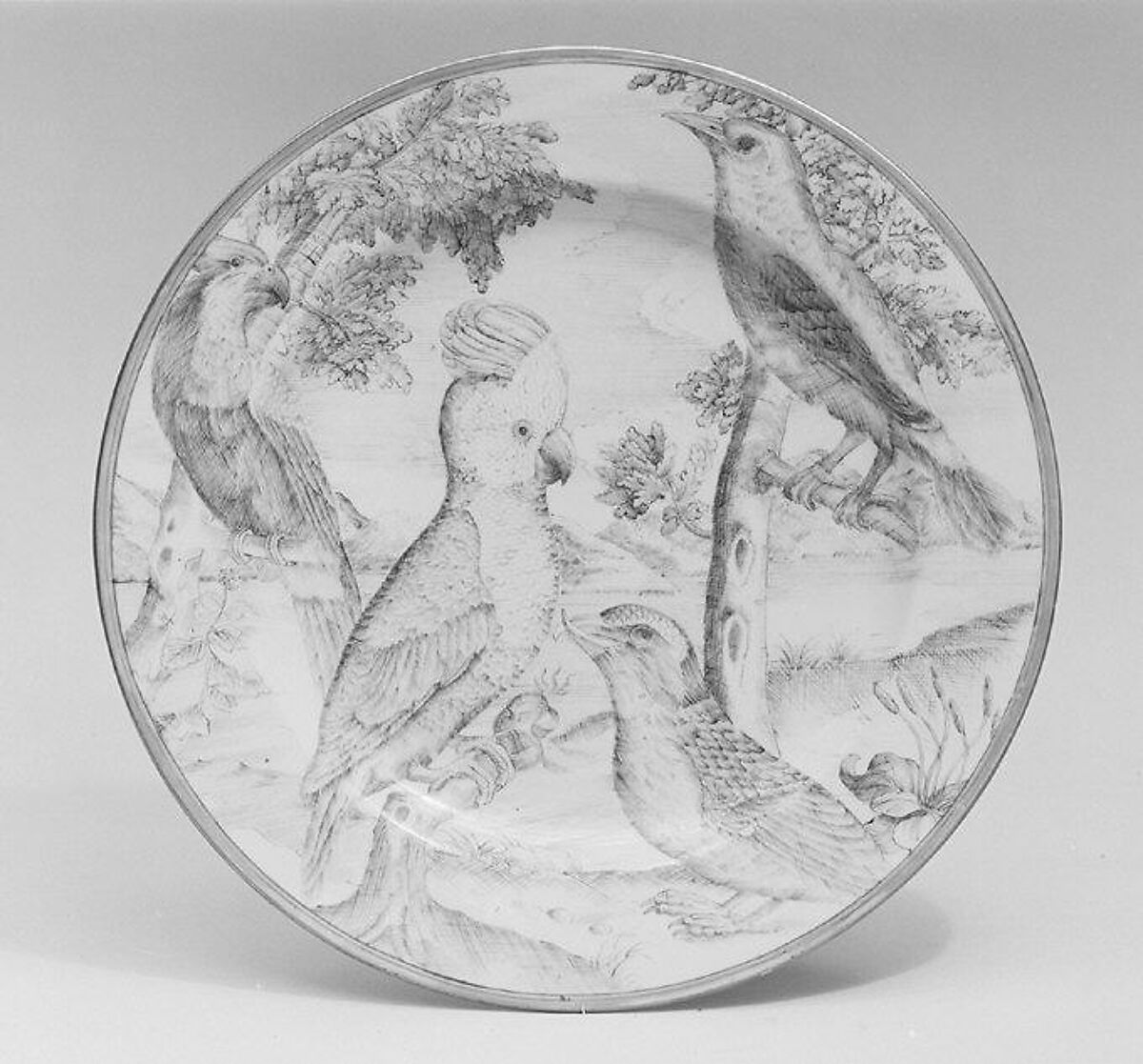 Plate (one of two), After a design by Pieter Boel (1622–1674), Hard-paste porcelain, Chinese, for British market