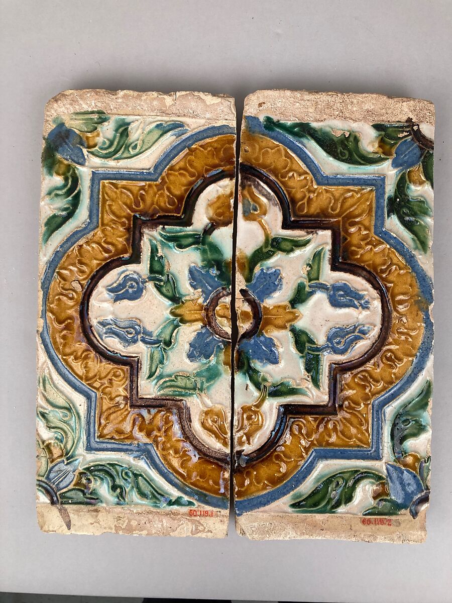 Ceiling tiles, Tin-glazed earthenware, Spanish, Seville 