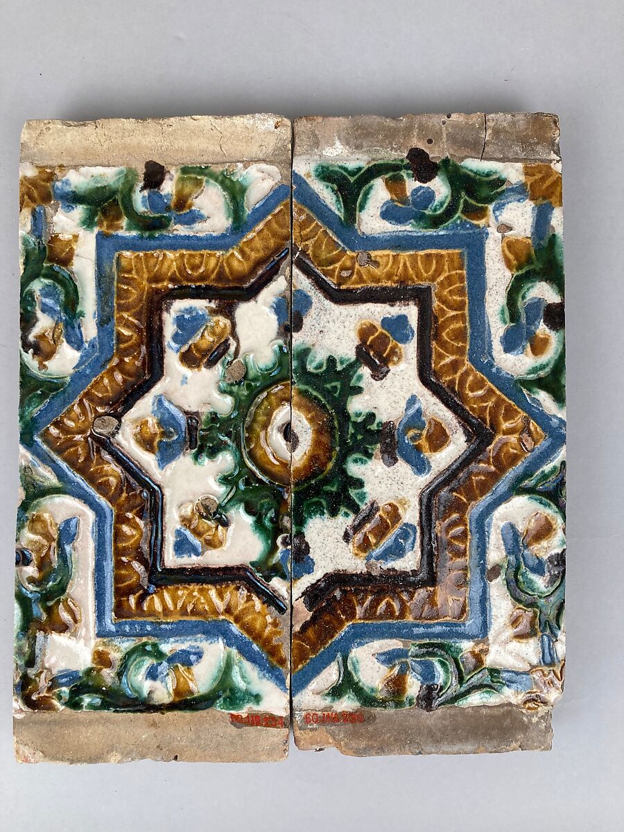 Ceiling tiles, Tin-glazed earthenware, Spanish, Seville 