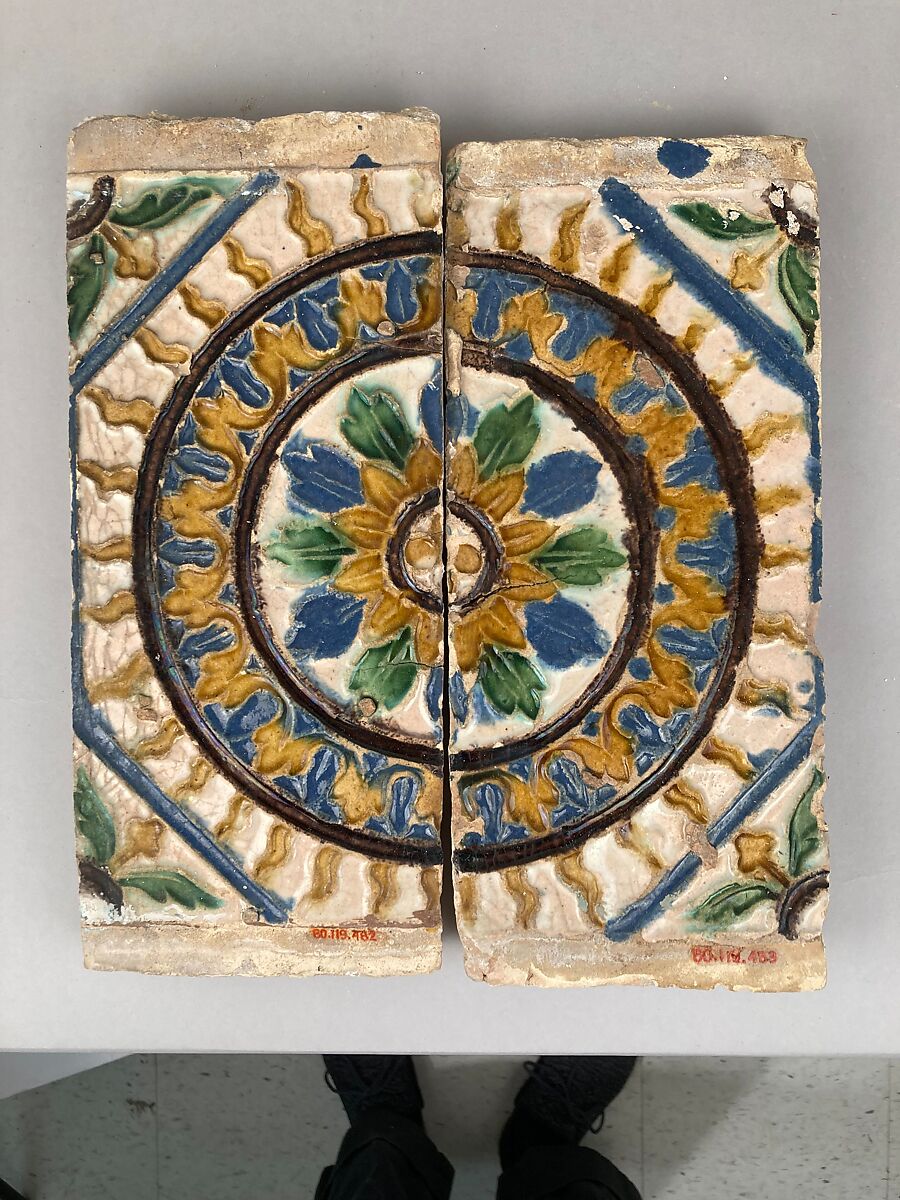 Ceiling tiles, Tin-glazed earthenware, Spanish, Seville 