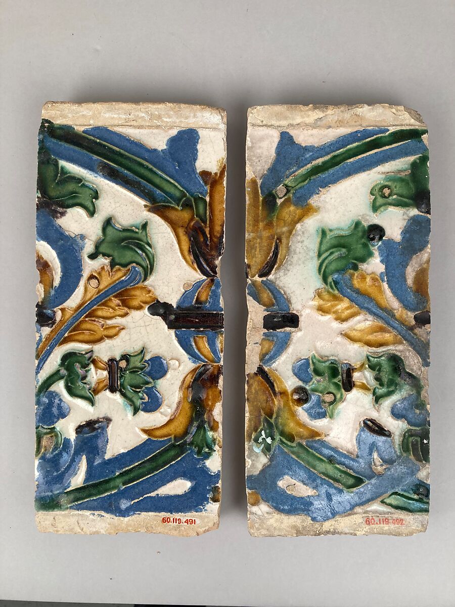 Ceiling tiles, Tin-glazed earthenware, Spanish, Seville 