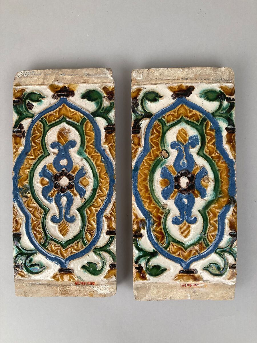 Ceiling tiles, Tin-glazed earthenware, Spanish, Seville 