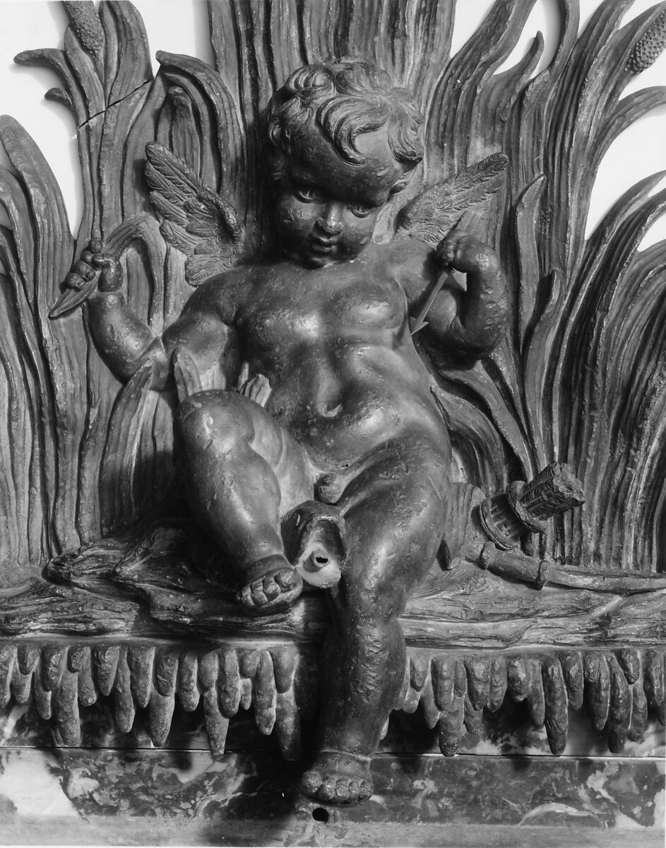 Cupid and dolphin, Languedoc marble and lead, French