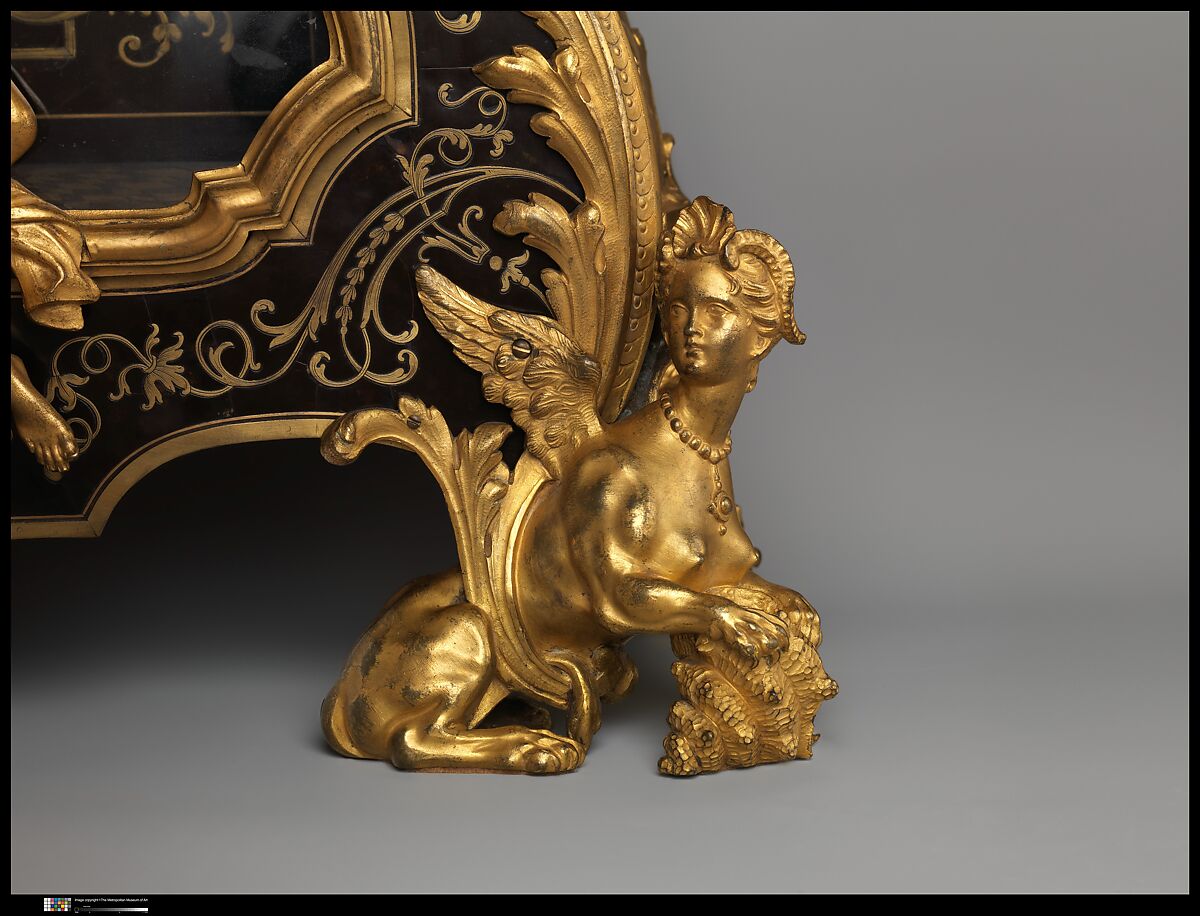 Clock (pendule à console), Movement by Louis Mÿnüel (French, about 1675/80–1742), Case: oak veneered with brass and tortoiseshell with gilded-bronze mounts; Dial: gilded brass and enamel, French, Paris