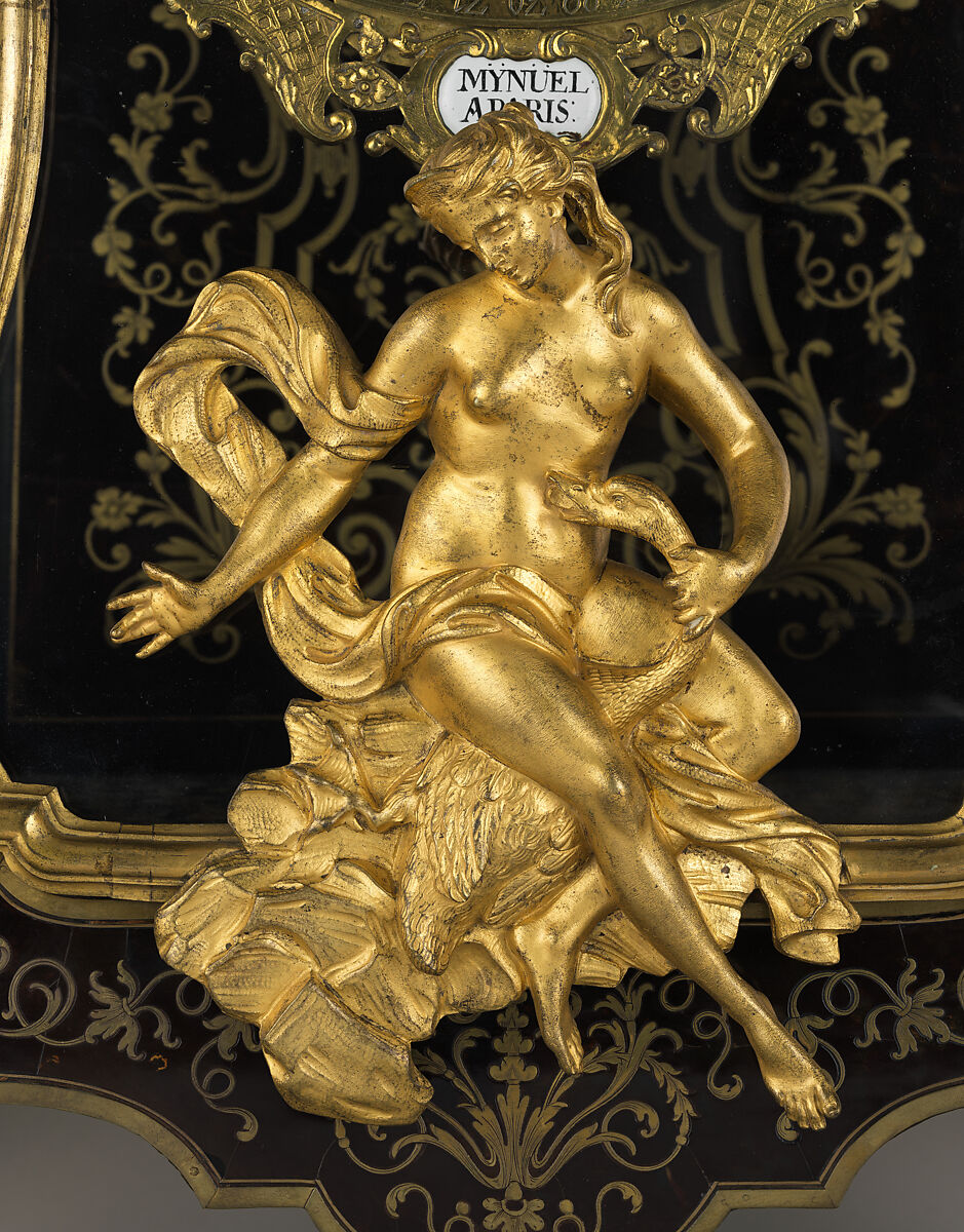 Clock (pendule à console), Movement by Louis Mÿnüel (French, about 1675/80–1742), Case: oak veneered with brass and tortoiseshell with gilded-bronze mounts; Dial: gilded brass and enamel, French, Paris