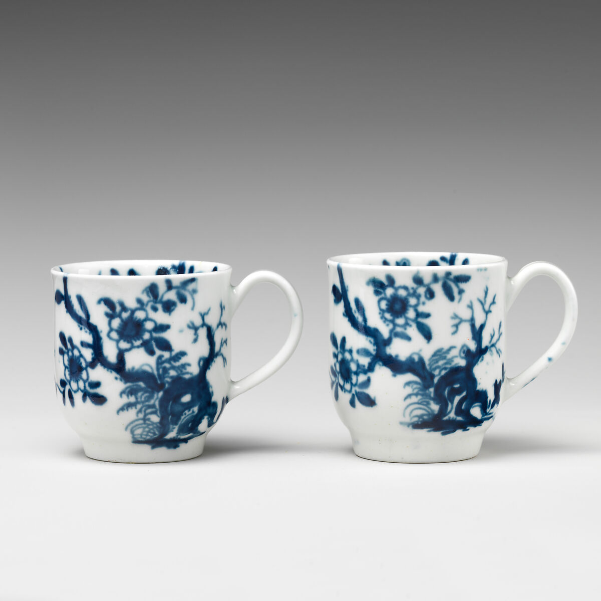 Two miniature cups (part of a service), Worcester factory (British, 1751–2008), Soft-paste porcelain with underglaze blue, British, Worcester 