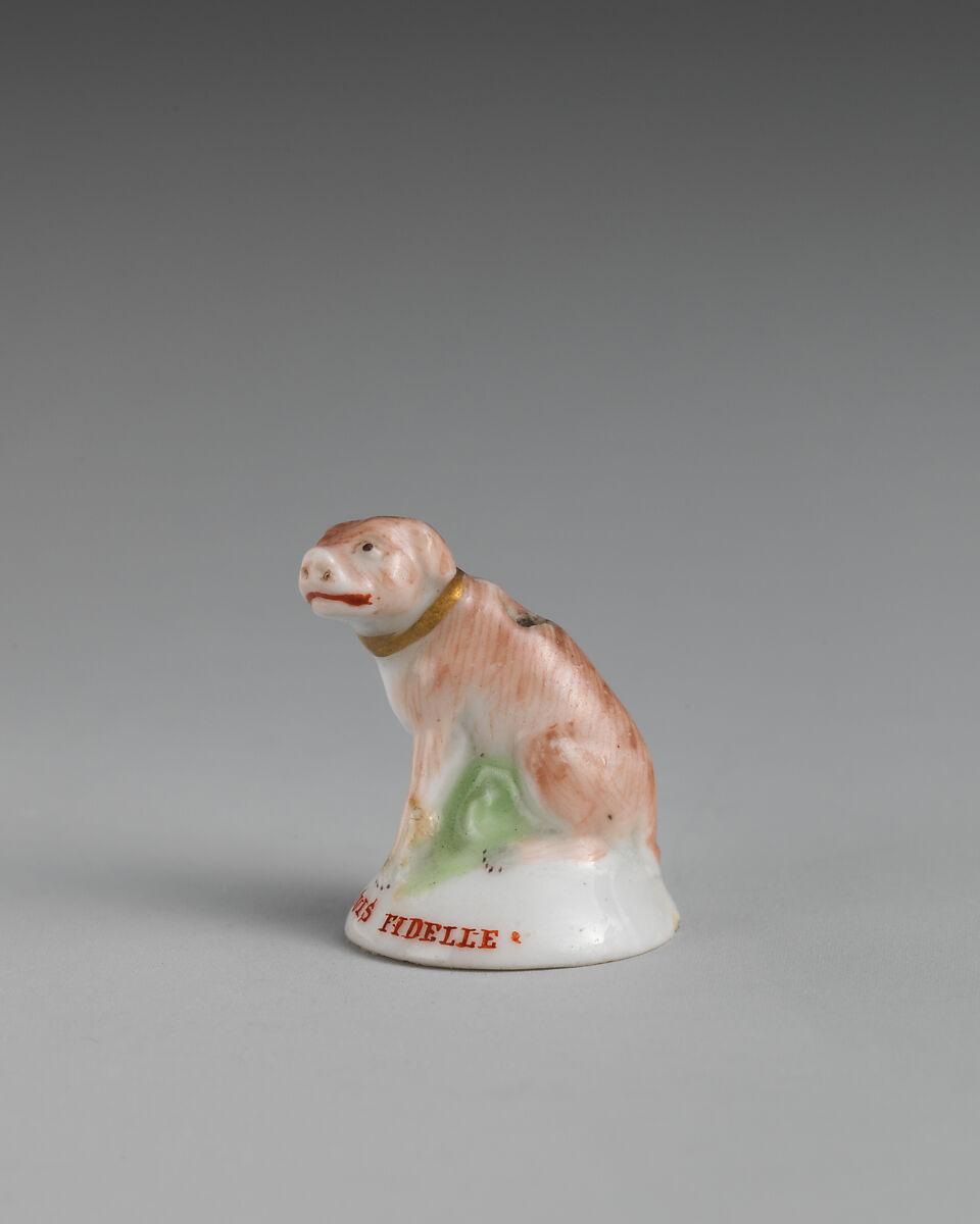 Miniature seal in the form of a dog, Possibly Chelsea Porcelain Manufactory (British, 1745–1784, Transitional (Brown Anchor) Period, ca. 1758–1759), Soft-paste porcelain, British, possibly Chelsea