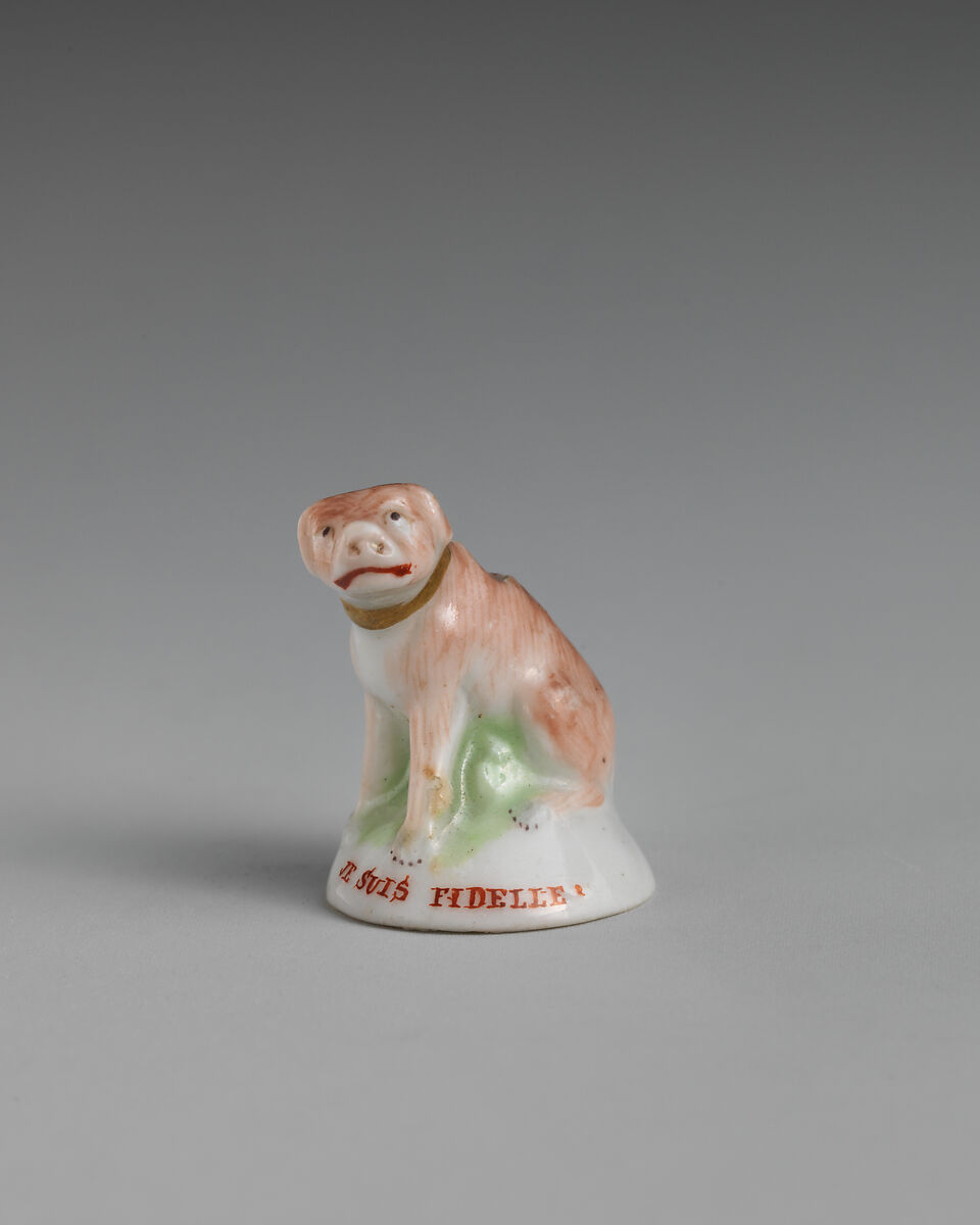 Miniature seal in the form of a dog, Possibly Chelsea Porcelain Manufactory (British, 1745–1784, Transitional (Brown Anchor) Period, ca. 1758–1759), Soft-paste porcelain, British, possibly Chelsea 