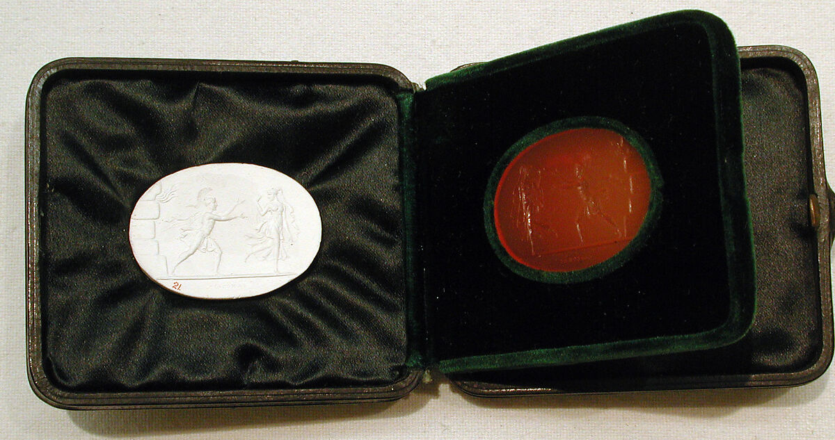 The ghost of Creusa disappearing from Aeneas near the burning wall of Troy, Carnelian, probably Italian