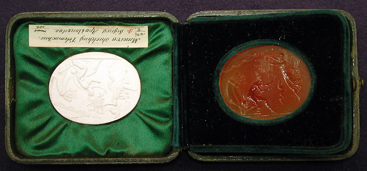 Minerva throwing her aegis over Achilles, Carnelian, probably Italian